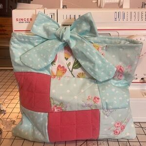 Floral Patchwork Tote Bag - Blue and Pink